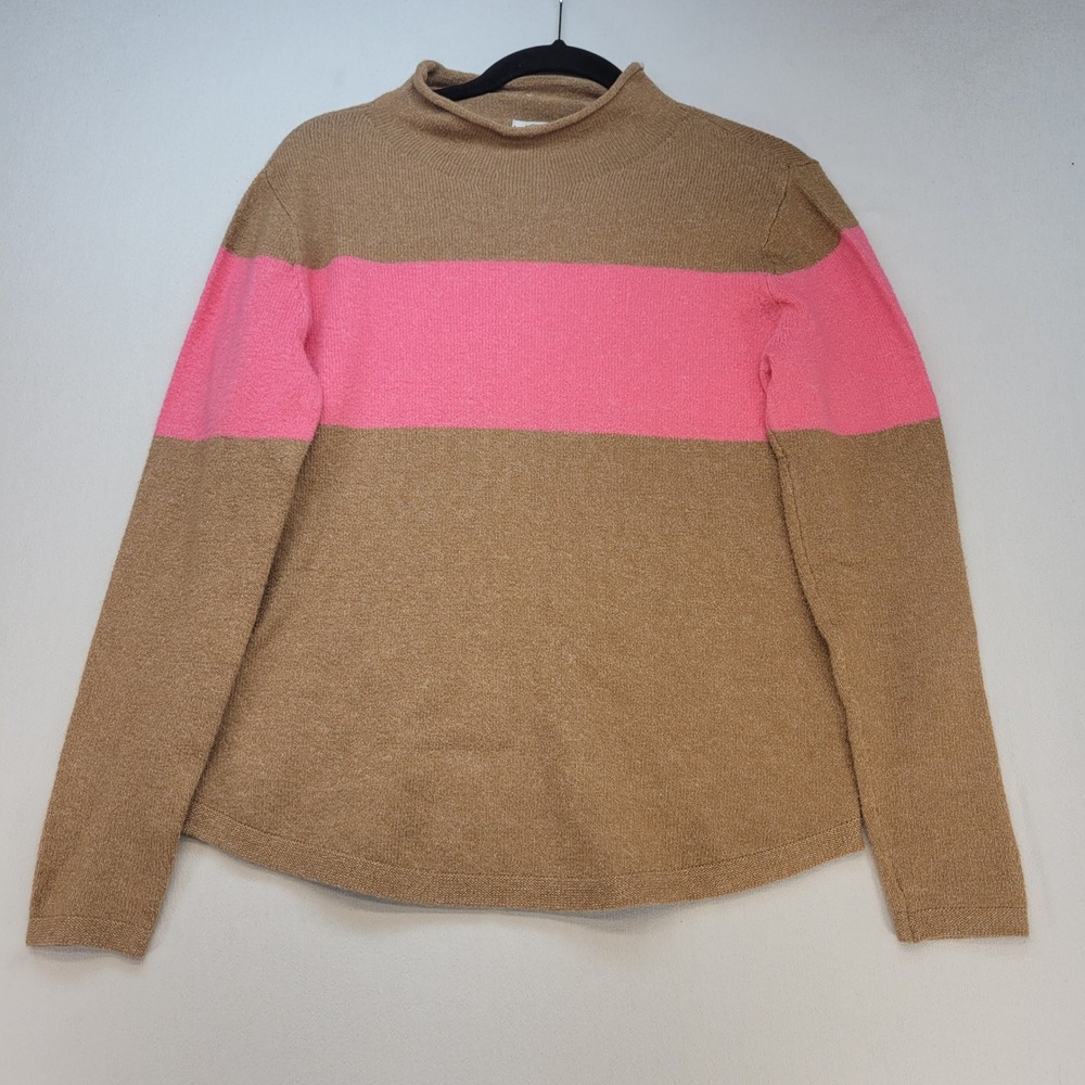 Old Navy Sweater Womens Small Tan Pink Colorblock Funnel Neck Long Sleeve Knit